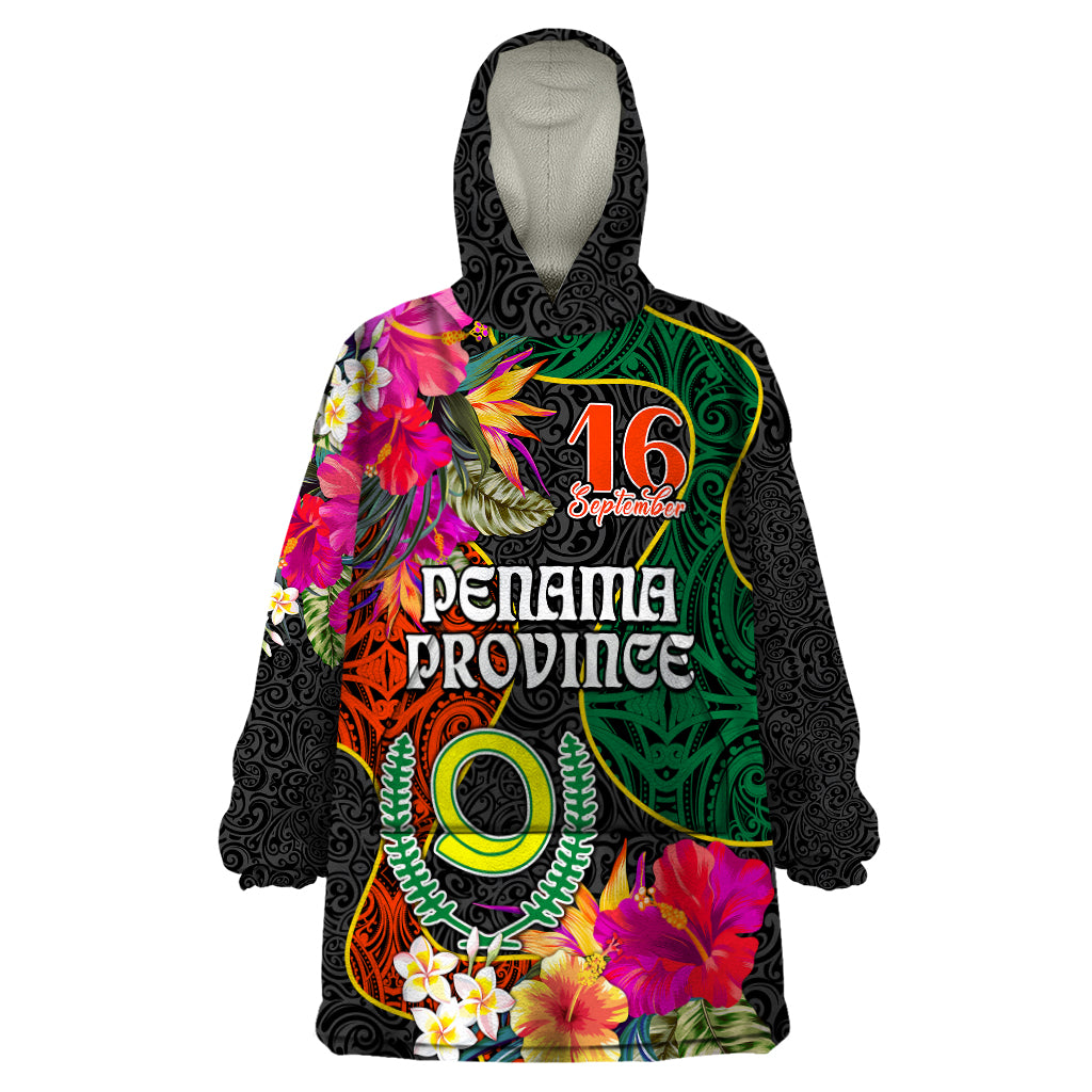 Personalised Penama Day Wearable Blanket Hoodie Proud To Be A Ni-Van Beauty Pacific Flower LT03 One Size Black - Polynesian Pride