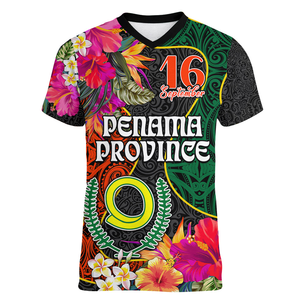 Personalised Penama Day Women V Neck T Shirt Proud To Be A Ni-Van Beauty Pacific Flower LT03 Female Black - Polynesian Pride