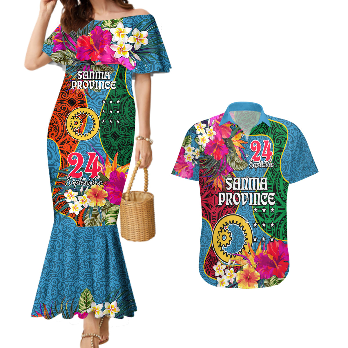 Sanma Day Couples Matching Mermaid Dress and Hawaiian Shirt Proud To Be A Ni-Van Beauty Pacific Flower LT03 Blue - Polynesian Pride