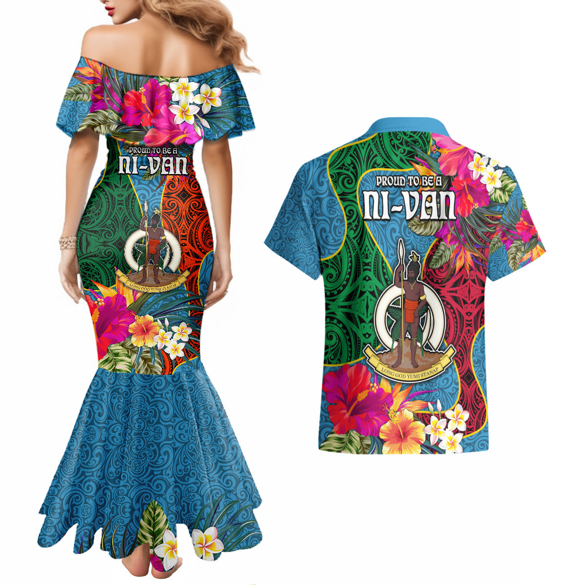Sanma Day Couples Matching Mermaid Dress and Hawaiian Shirt Proud To Be A Ni-Van Beauty Pacific Flower LT03 - Polynesian Pride