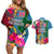 Sanma Day Couples Matching Off Shoulder Short Dress and Hawaiian Shirt Proud To Be A Ni-Van Beauty Pacific Flower LT03 Blue - Polynesian Pride