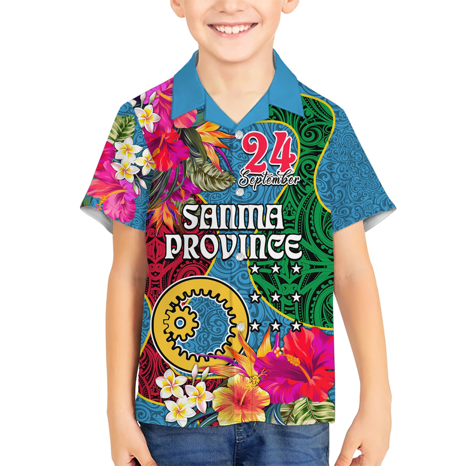 Sanma Day Kid Hawaiian Shirt Proud To Be A Ni-Van Beauty Pacific Flower LT03 Kid Blue - Polynesian Pride