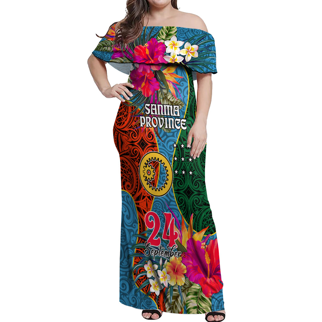 Sanma Day Off Shoulder Maxi Dress Proud To Be A Ni-Van Beauty Pacific Flower LT03 Women Blue - Polynesian Pride