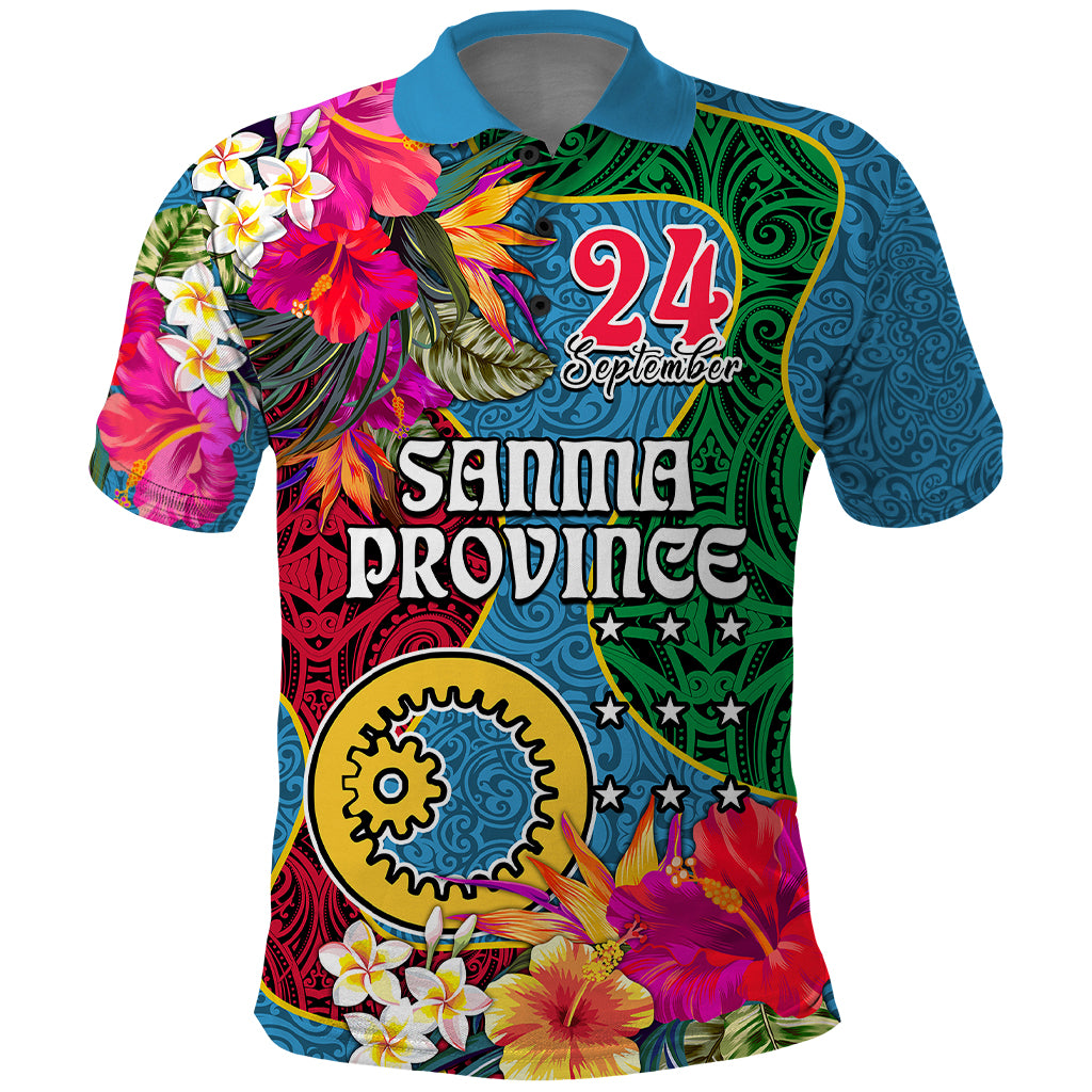 Sanma Day Polo Shirt Proud To Be A Ni-Van Beauty Pacific Flower LT03 Blue - Polynesian Pride