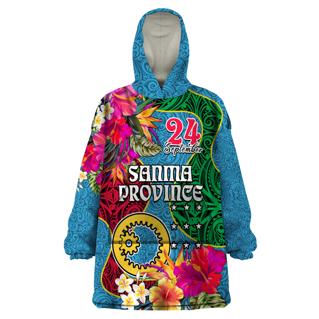 Sanma Day Wearable Blanket Hoodie Proud To Be A Ni-Van Beauty Pacific Flower LT03 One Size Blue - Polynesian Pride