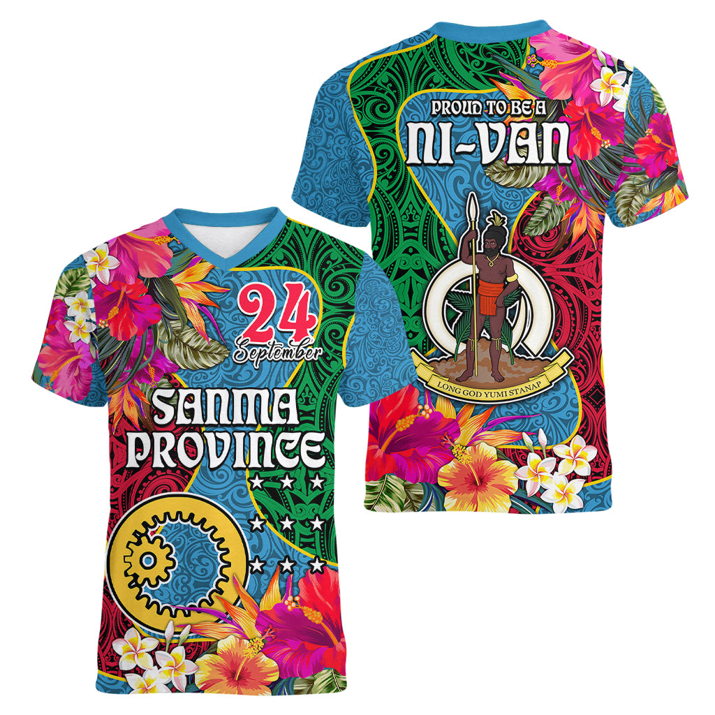 Sanma Day Women V Neck T Shirt Proud To Be A Ni-Van Beauty Pacific Flower LT03 - Polynesian Pride