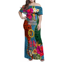 Personalised Sanma Day Family Matching Off Shoulder Maxi Dress and Hawaiian Shirt Proud To Be A Ni-Van Beauty Pacific Flower LT03 - Polynesian Pride