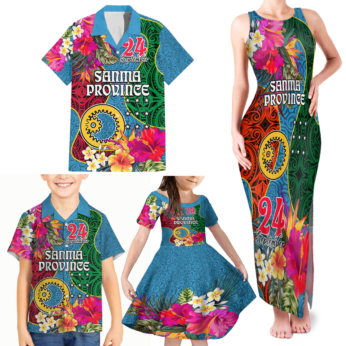 Personalised Sanma Day Family Matching Tank Maxi Dress and Hawaiian Shirt Proud To Be A Ni-Van Beauty Pacific Flower LT03 Blue - Polynesian Pride