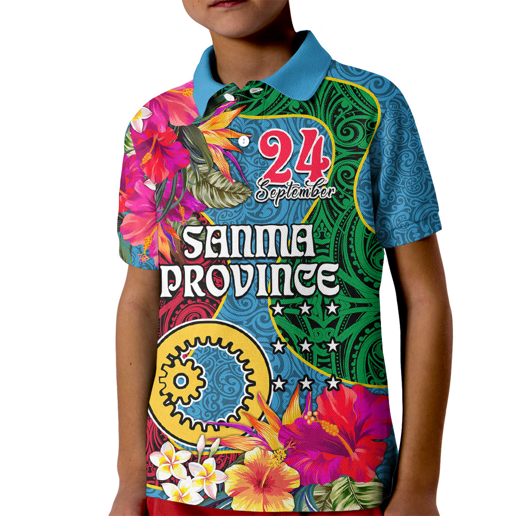 Personalised Sanma Day Kid Polo Shirt Proud To Be A Ni-Van Beauty Pacific Flower LT03 Kid Blue - Polynesian Pride