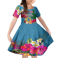 Personalised Sanma Day Kid Short Sleeve Dress Proud To Be A Ni-Van Beauty Pacific Flower LT03 KID Blue - Polynesian Pride