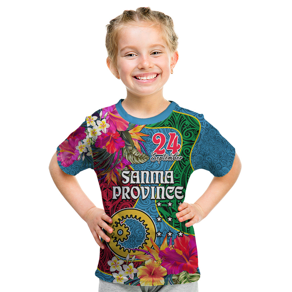 Personalised Sanma Day Kid T Shirt Proud To Be A Ni-Van Beauty Pacific Flower LT03 Blue - Polynesian Pride