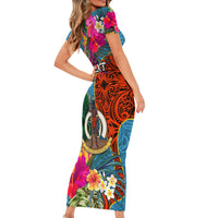Personalised Sanma Day Short Sleeve Bodycon Dress Proud To Be A Ni-Van Beauty Pacific Flower LT03 - Polynesian Pride