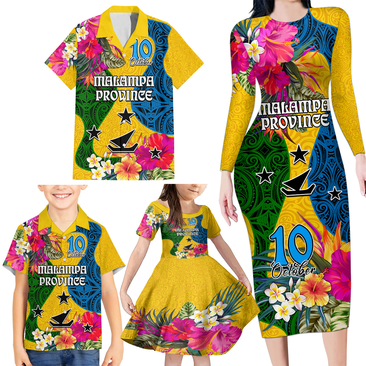 Malampa Day Family Matching Long Sleeve Bodycon Dress and Hawaiian Shirt Proud To Be A Ni-Van Beauty Pacific Flower LT03 Yellow - Polynesian Pride