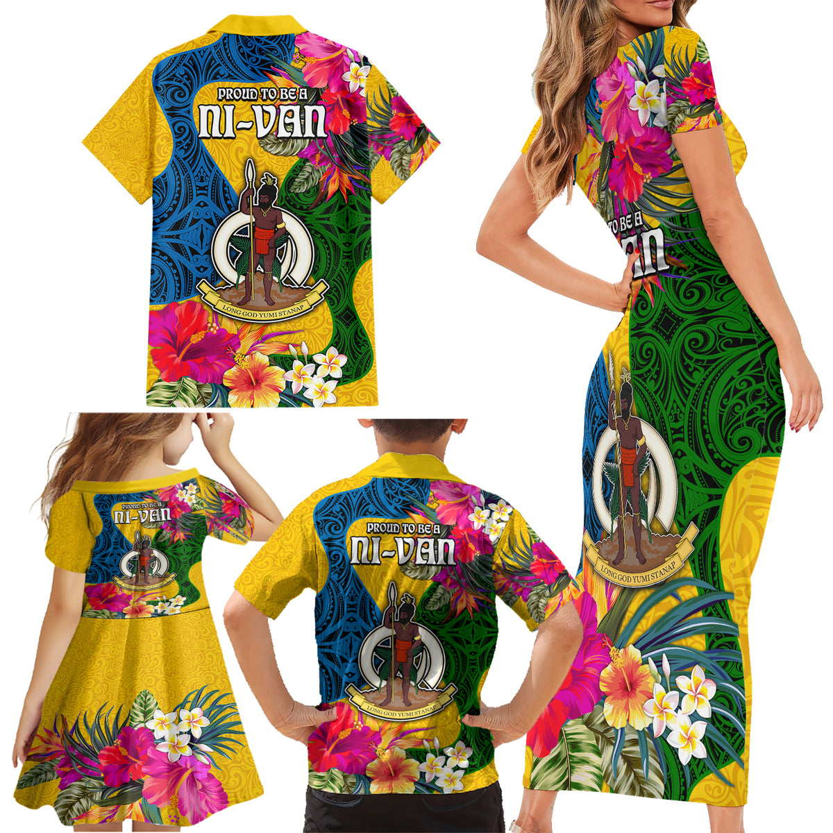 Malampa Day Family Matching Short Sleeve Bodycon Dress and Hawaiian Shirt Proud To Be A Ni-Van Beauty Pacific Flower LT03 - Polynesian Pride