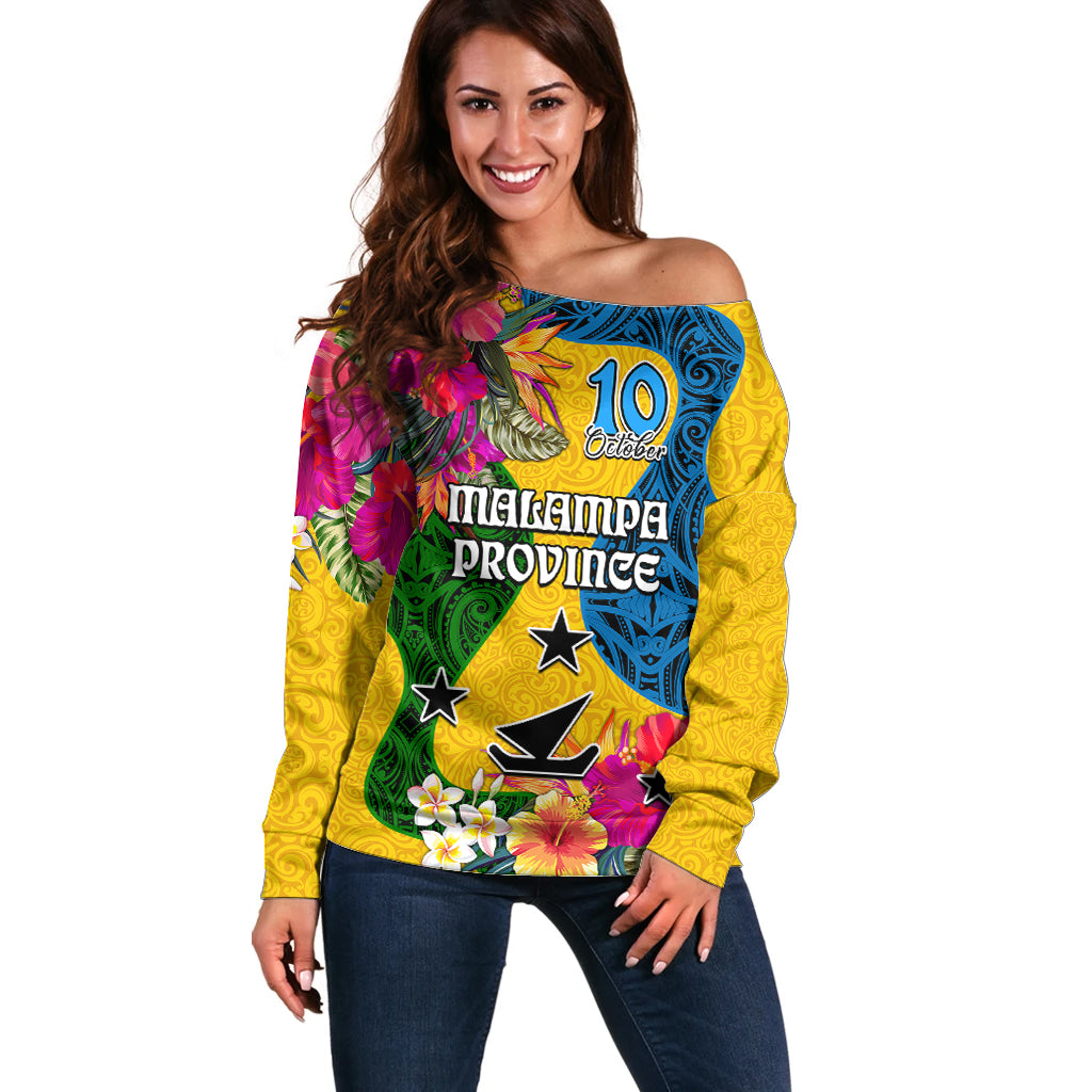 Malampa Day Off Shoulder Sweater Proud To Be A Ni-Van Beauty Pacific Flower LT03 Women Yellow - Polynesian Pride