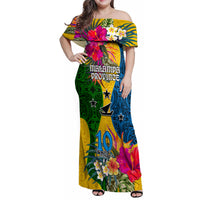 Personalised Malampa Day Family Matching Off Shoulder Maxi Dress and Hawaiian Shirt Proud To Be A Ni-Van Beauty Pacific Flower LT03 - Polynesian Pride