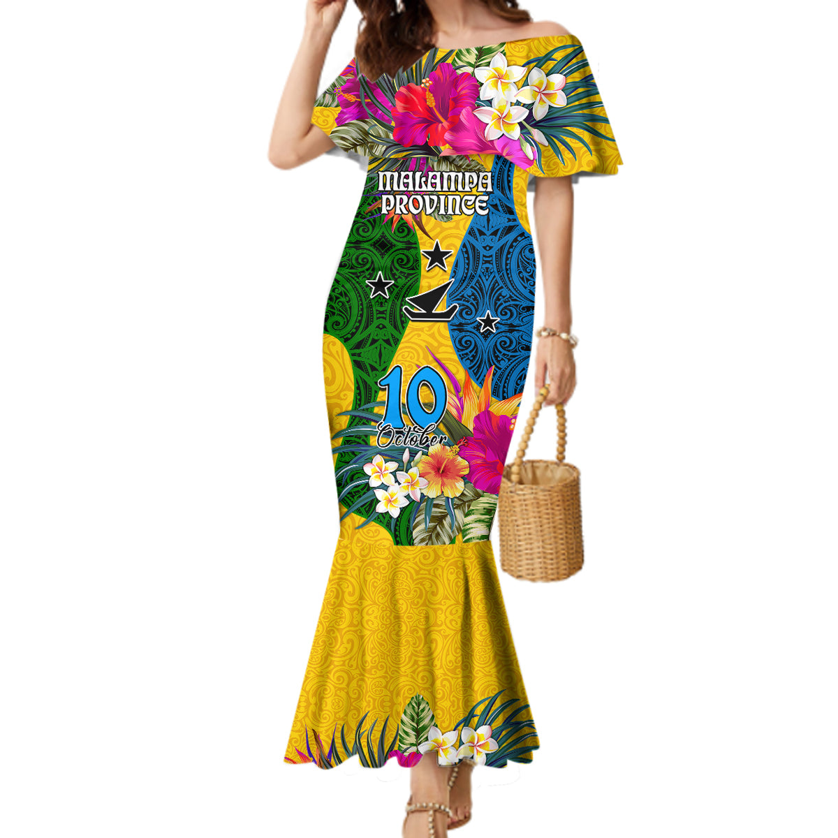 Personalised Malampa Day Mermaid Dress Proud To Be A Ni-Van Beauty Pacific Flower LT03 Women Yellow - Polynesian Pride