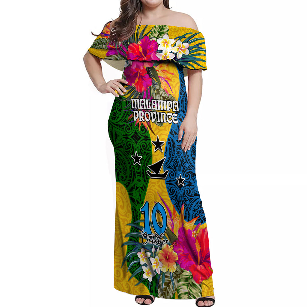 Personalised Malampa Day Off Shoulder Maxi Dress Proud To Be A Ni-Van Beauty Pacific Flower LT03 Women Yellow - Polynesian Pride