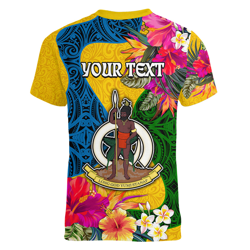 Personalised Malampa Day Women V Neck T Shirt Proud To Be A Ni-Van Beauty Pacific Flower LT03 - Polynesian Pride