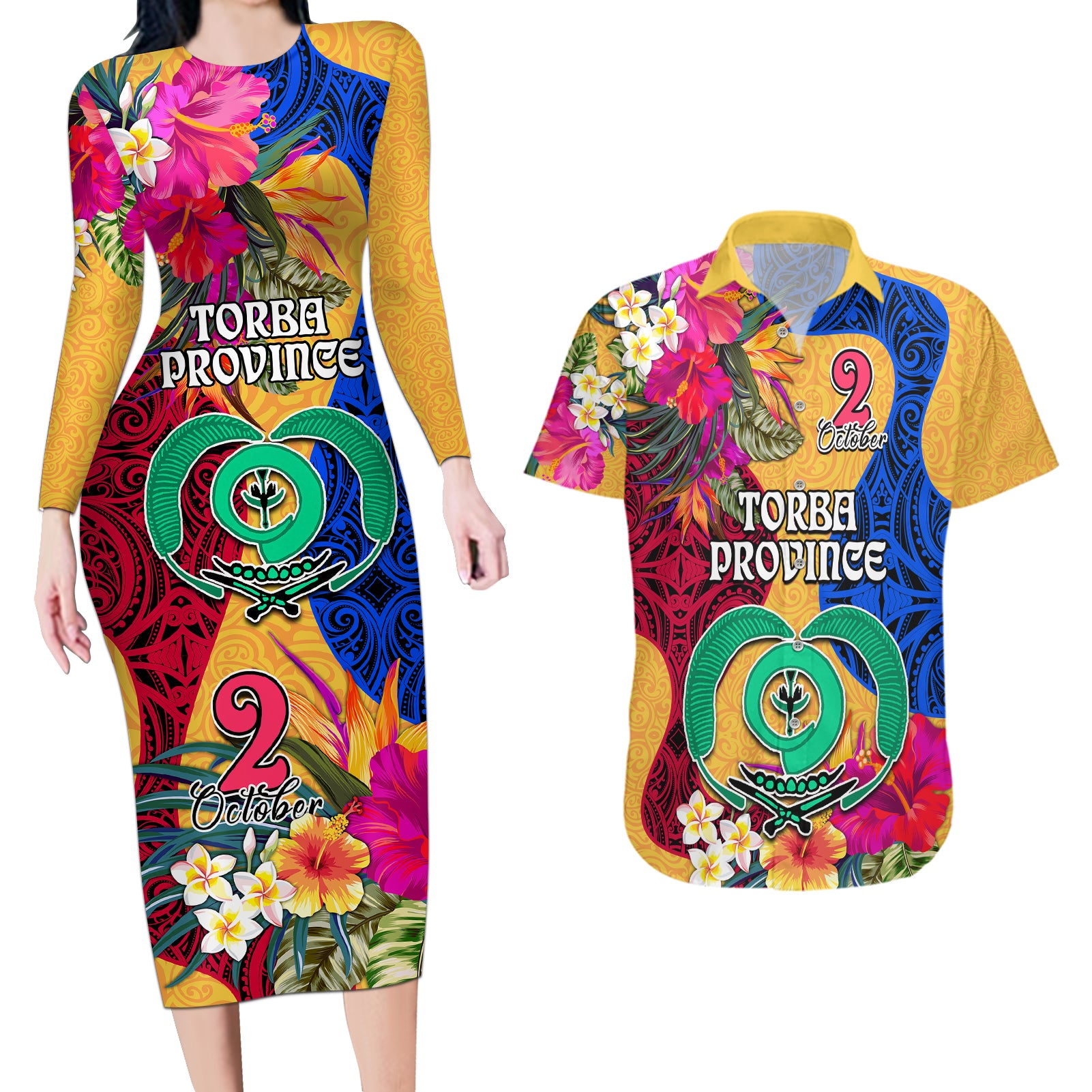 Torba Day Couples Matching Long Sleeve Bodycon Dress and Hawaiian Shirt Proud To Be A Ni-Van Beauty Pacific Flower LT03 Yellow - Polynesian Pride