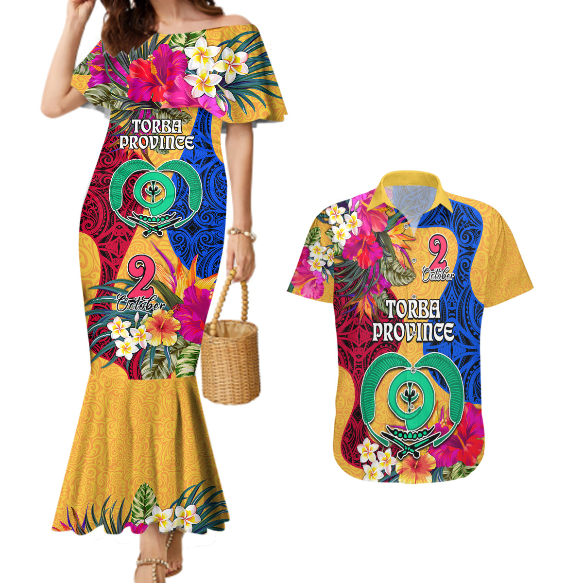 Torba Day Couples Matching Mermaid Dress and Hawaiian Shirt Proud To Be A Ni-Van Beauty Pacific Flower LT03 Yellow - Polynesian Pride