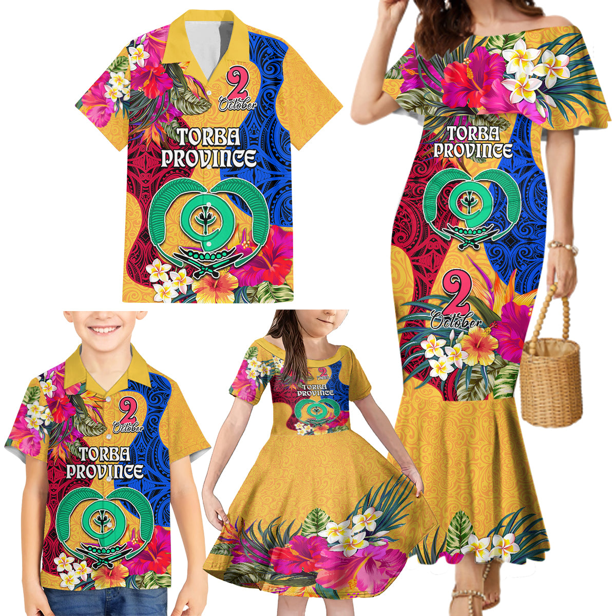 Torba Day Family Matching Mermaid Dress and Hawaiian Shirt Proud To Be A Ni-Van Beauty Pacific Flower LT03 Yellow - Polynesian Pride