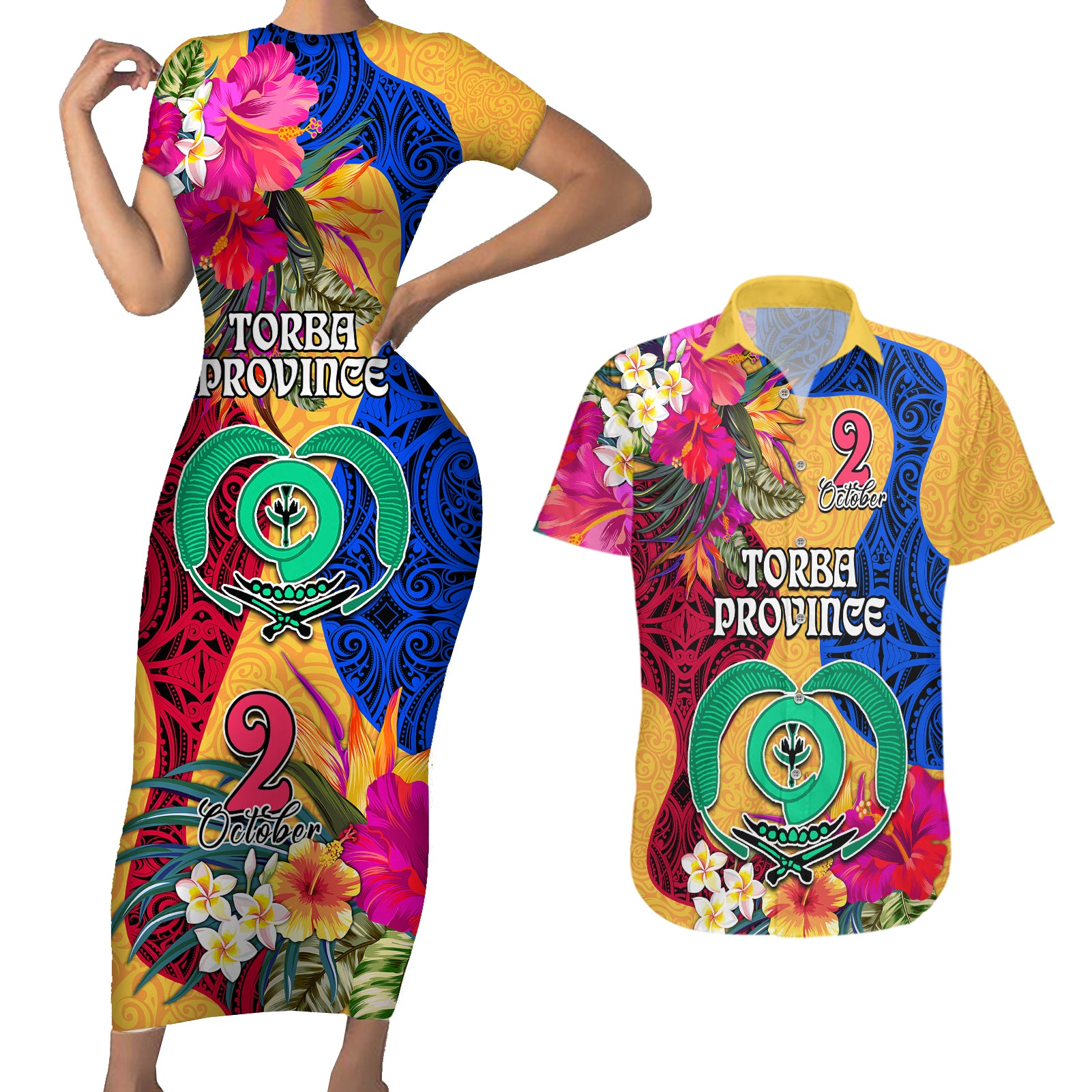 Personalised Torba Day Couples Matching Short Sleeve Bodycon Dress and Hawaiian Shirt Proud To Be A Ni-Van Beauty Pacific Flower LT03 Yellow - Polynesian Pride