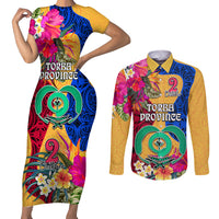Personalised Torba Day Couples Matching Short Sleeve Bodycon Dress and Long Sleeve Button Shirts Proud To Be A Ni-Van Beauty Pacific Flower LT03 Yellow - Polynesian Pride