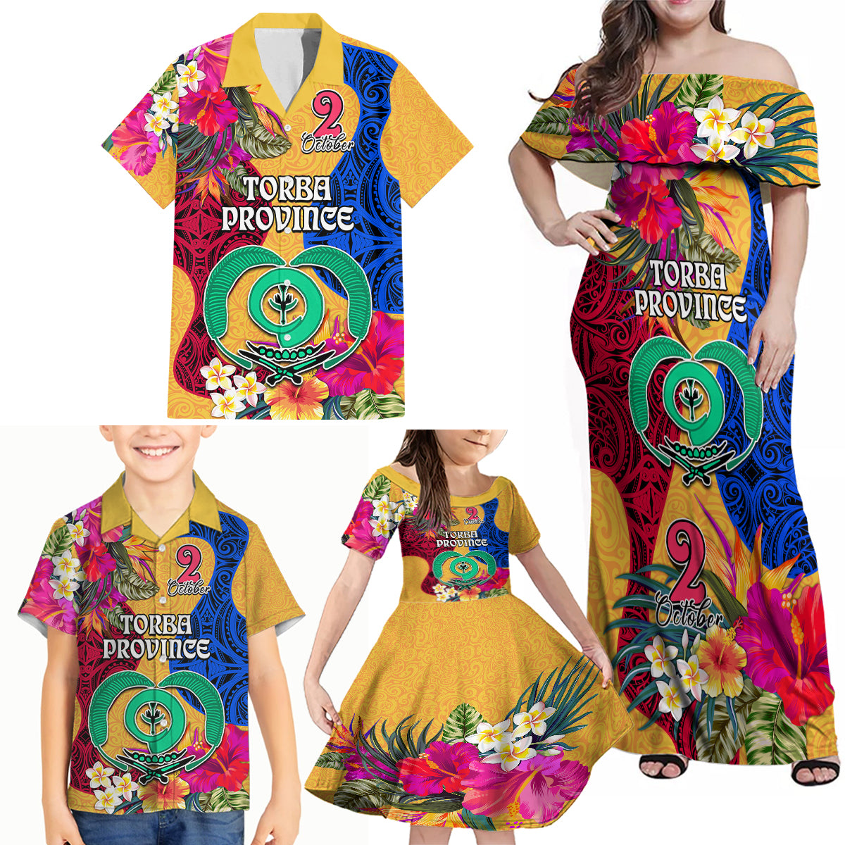 Personalised Torba Day Family Matching Off Shoulder Maxi Dress and Hawaiian Shirt Proud To Be A Ni-Van Beauty Pacific Flower LT03 Yellow - Polynesian Pride