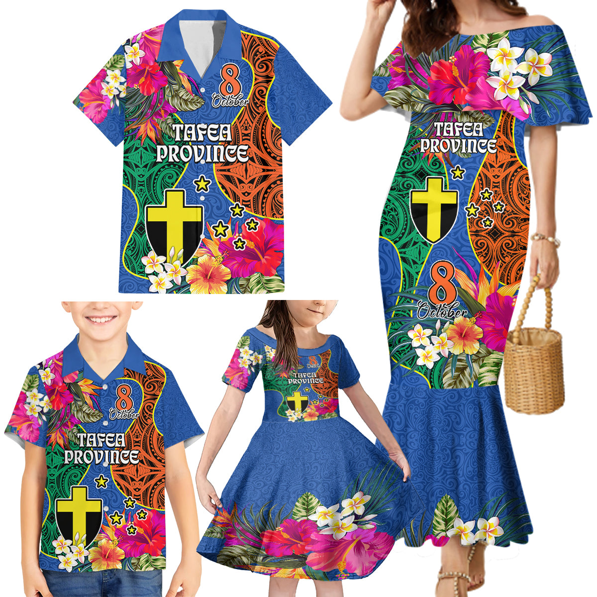 Tafea Day Family Matching Mermaid Dress and Hawaiian Shirt Proud To Be A Ni-Van Beauty Pacific Flower LT03 Blue - Polynesian Pride