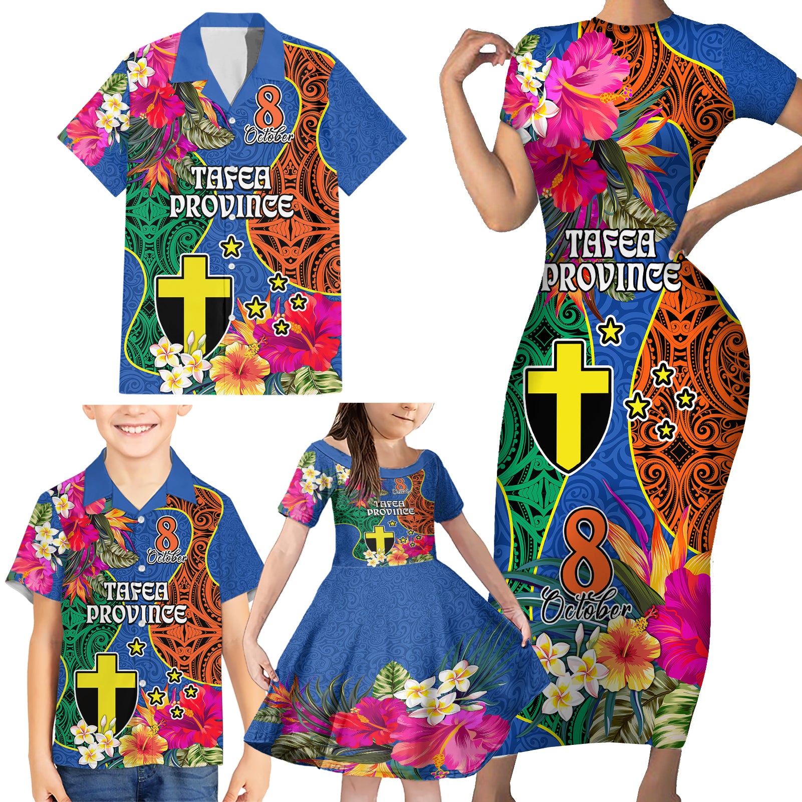 Tafea Day Family Matching Short Sleeve Bodycon Dress and Hawaiian Shirt Proud To Be A Ni-Van Beauty Pacific Flower LT03 Blue - Polynesian Pride