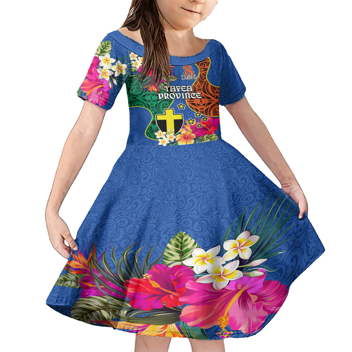 Tafea Day Kid Short Sleeve Dress Proud To Be A Ni-Van Beauty Pacific Flower LT03 KID Blue - Polynesian Pride