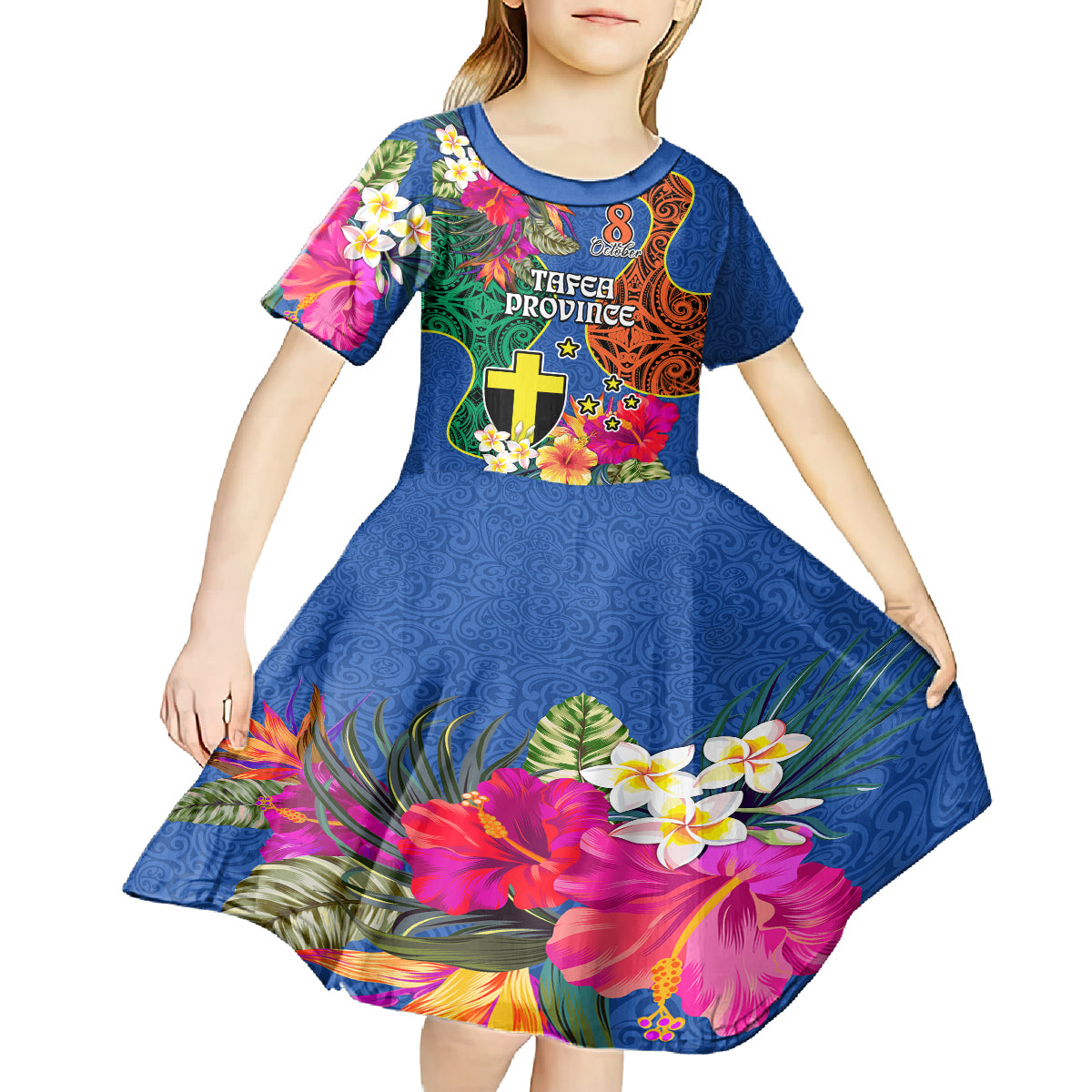 Tafea Day Kid Short Sleeve Dress Proud To Be A Ni-Van Beauty Pacific Flower LT03 - Polynesian Pride