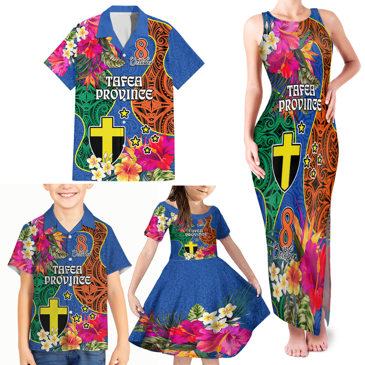 Personalised Tafea Day Family Matching Tank Maxi Dress and Hawaiian Shirt Proud To Be A Ni-Van Beauty Pacific Flower LT03 Blue - Polynesian Pride