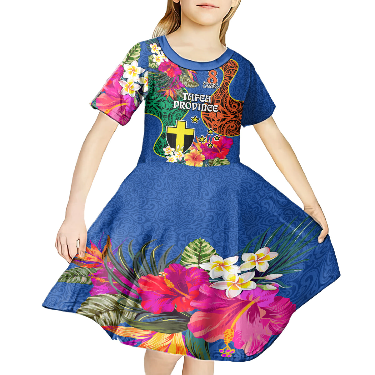 Personalised Tafea Day Kid Short Sleeve Dress Proud To Be A Ni-Van Beauty Pacific Flower LT03 - Polynesian Pride