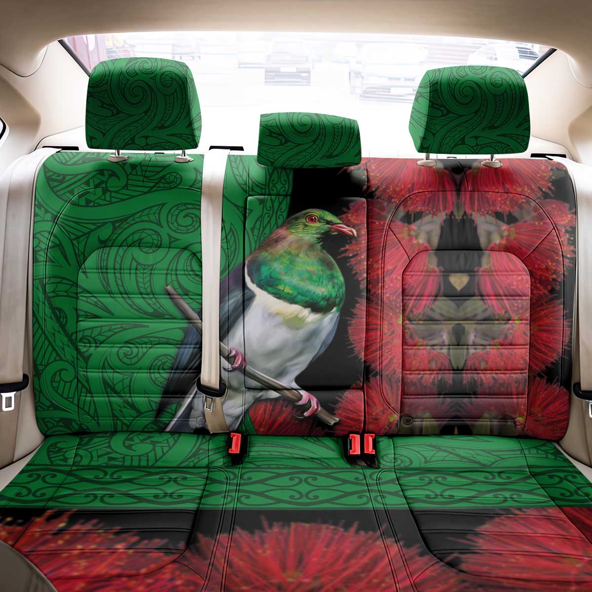 New Zealand Kereru And Pohutukawa Back Car Seat Cover Maori Tribal Tattoo