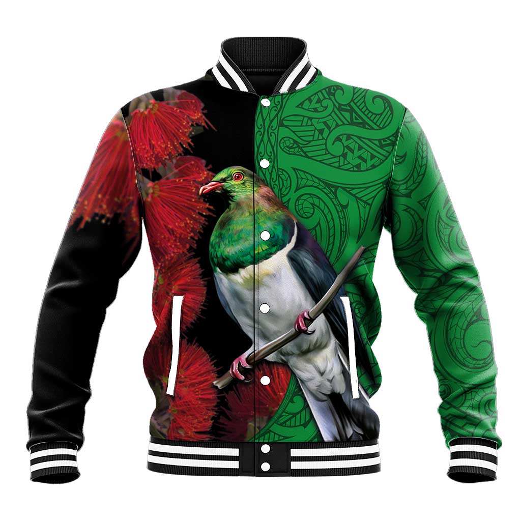 New Zealand Kereru And Pohutukawa Baseball Jacket Maori Tribal Tattoo