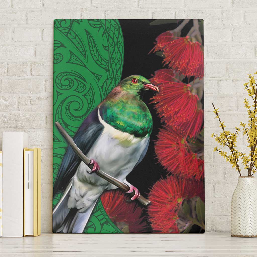 New Zealand Kereru And Pohutukawa Canvas Wall Art Maori Tribal Tattoo LT03 Without Frame Black - Polynesian Pride