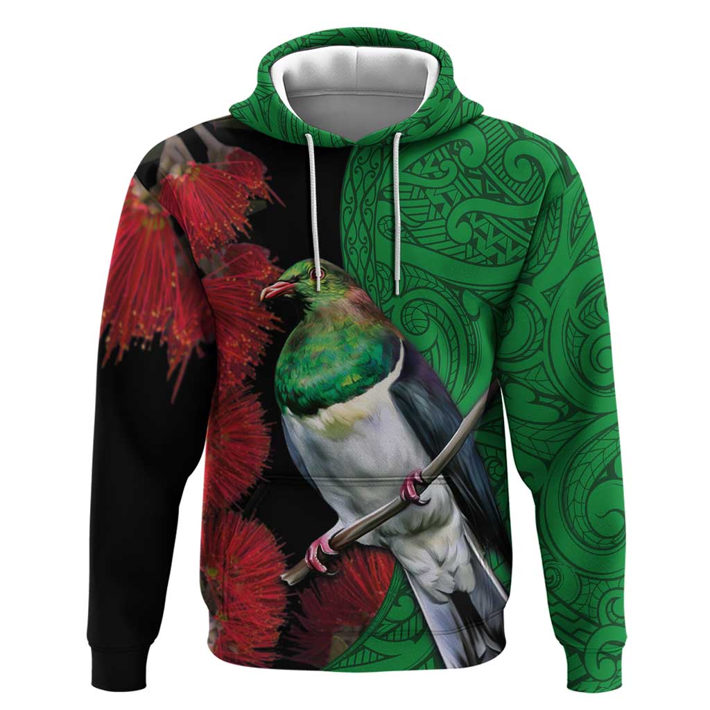 New Zealand Kereru And Pohutukawa Hoodie Maori Tribal Tattoo