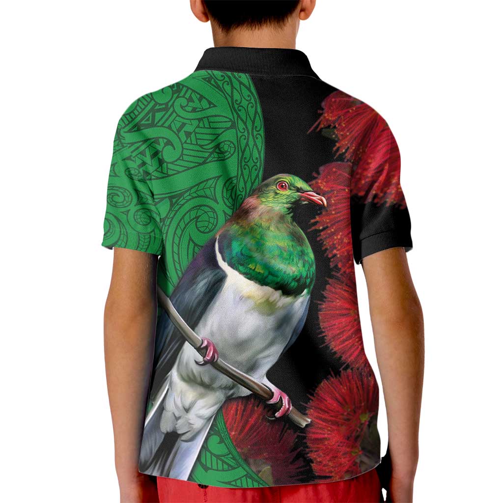 New Zealand Kereru And Pohutukawa Kid Polo Shirt Maori Tribal Tattoo