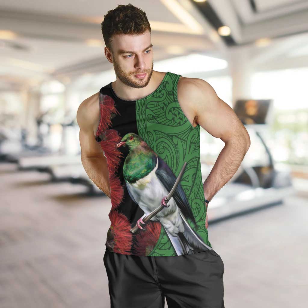 New Zealand Kereru And Pohutukawa Men Tank Top Maori Tribal Tattoo LT03 Black - Polynesian Pride