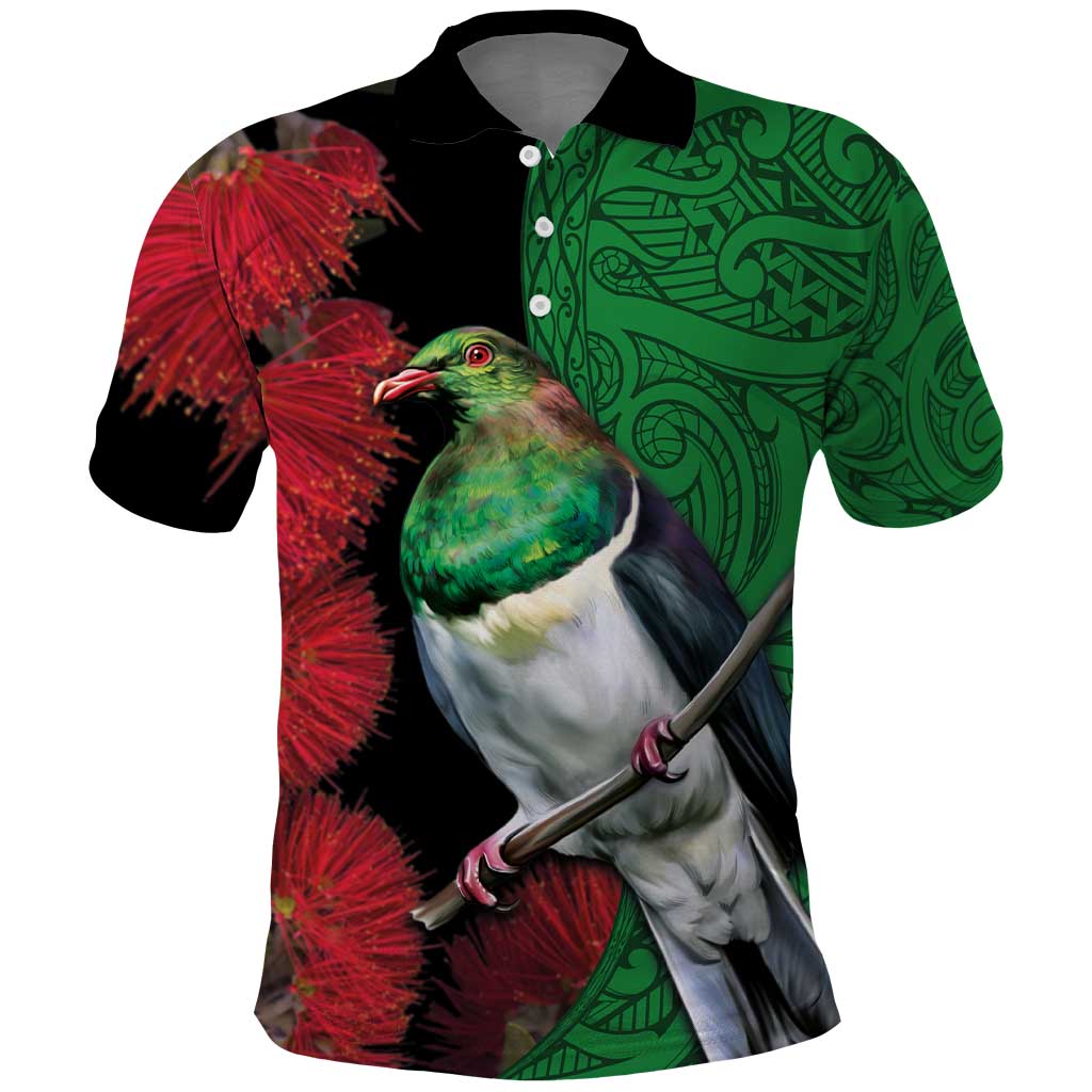 New Zealand Kereru And Pohutukawa Polo Shirt Maori Tribal Tattoo