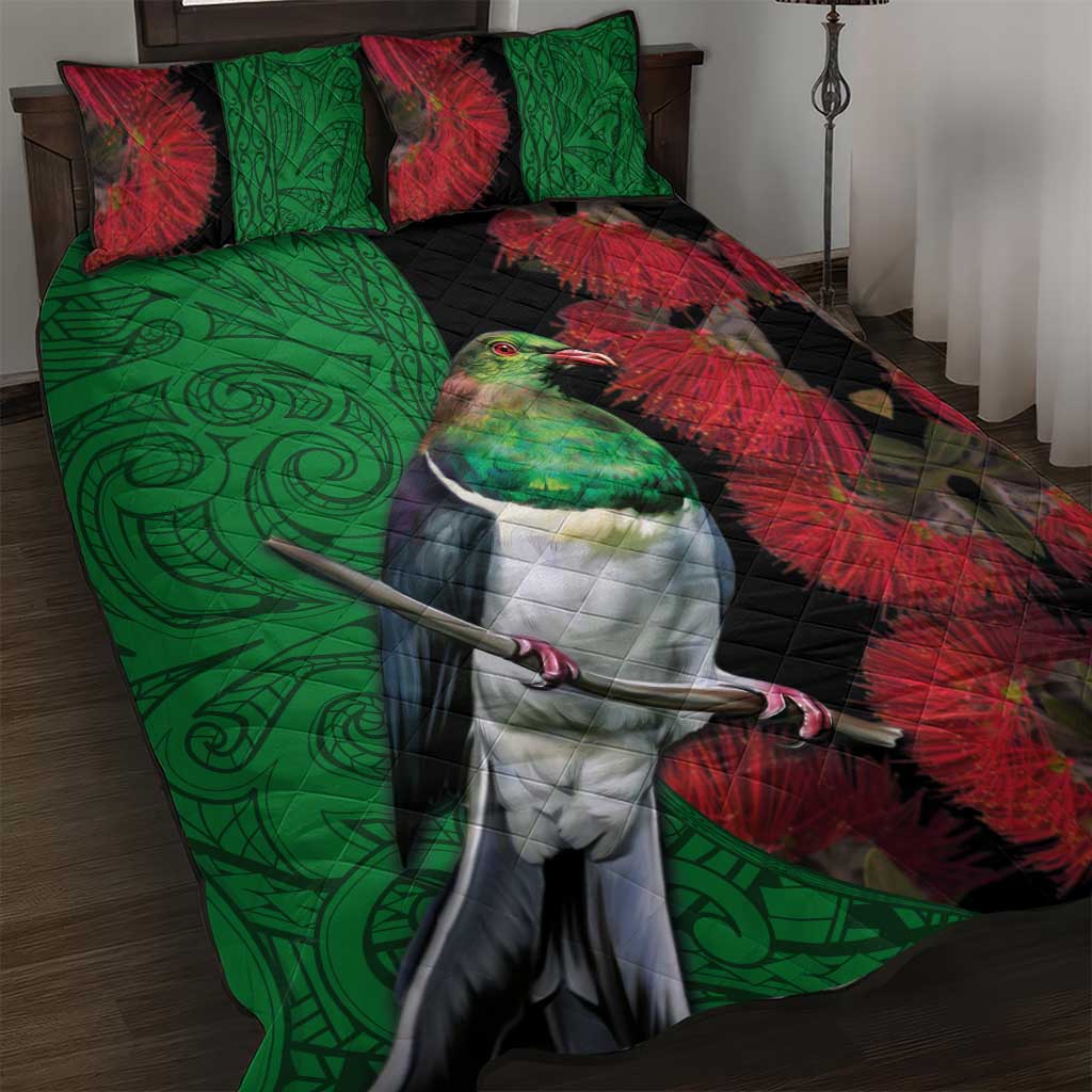 New Zealand Kereru And Pohutukawa Quilt Bed Set Maori Tribal Tattoo