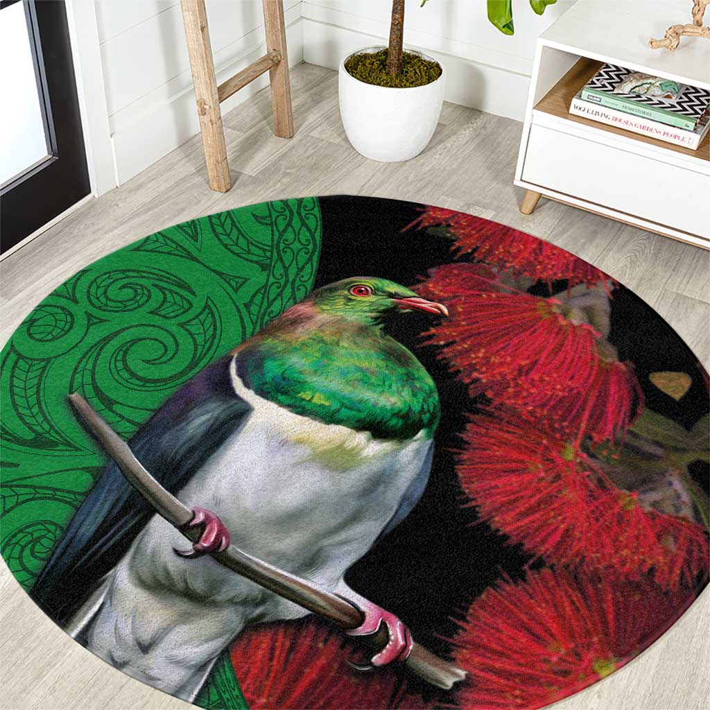 New Zealand Kereru And Pohutukawa Round Carpet Maori Tribal Tattoo