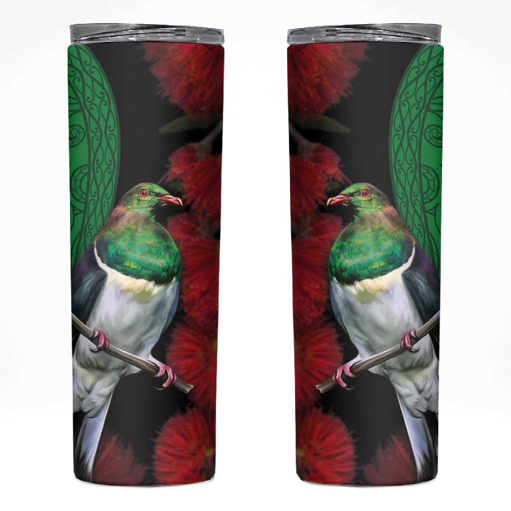 New Zealand Kereru And Pohutukawa Skinny Tumbler Maori Tribal Tattoo