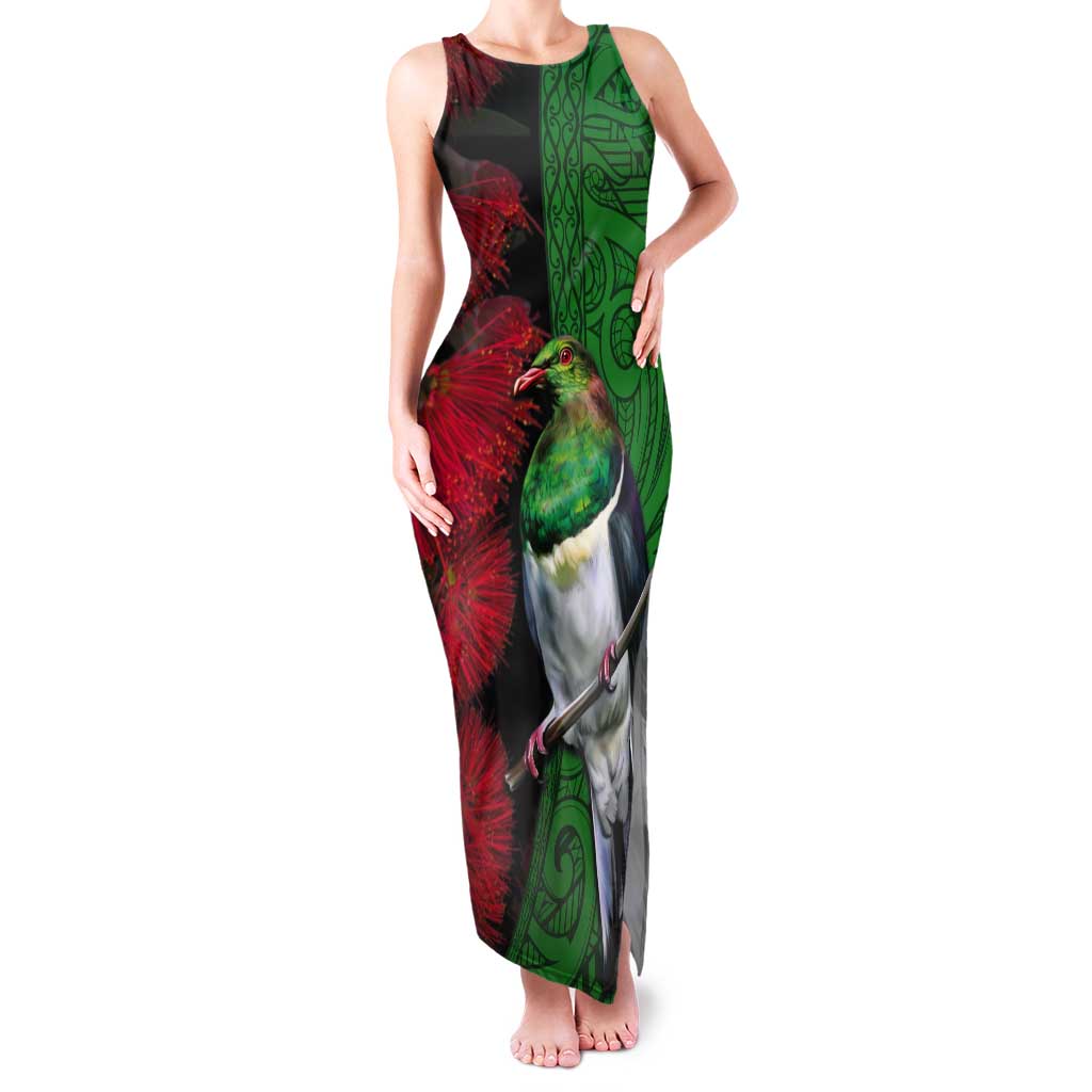 New Zealand Kereru And Pohutukawa Tank Maxi Dress Maori Tribal Tattoo