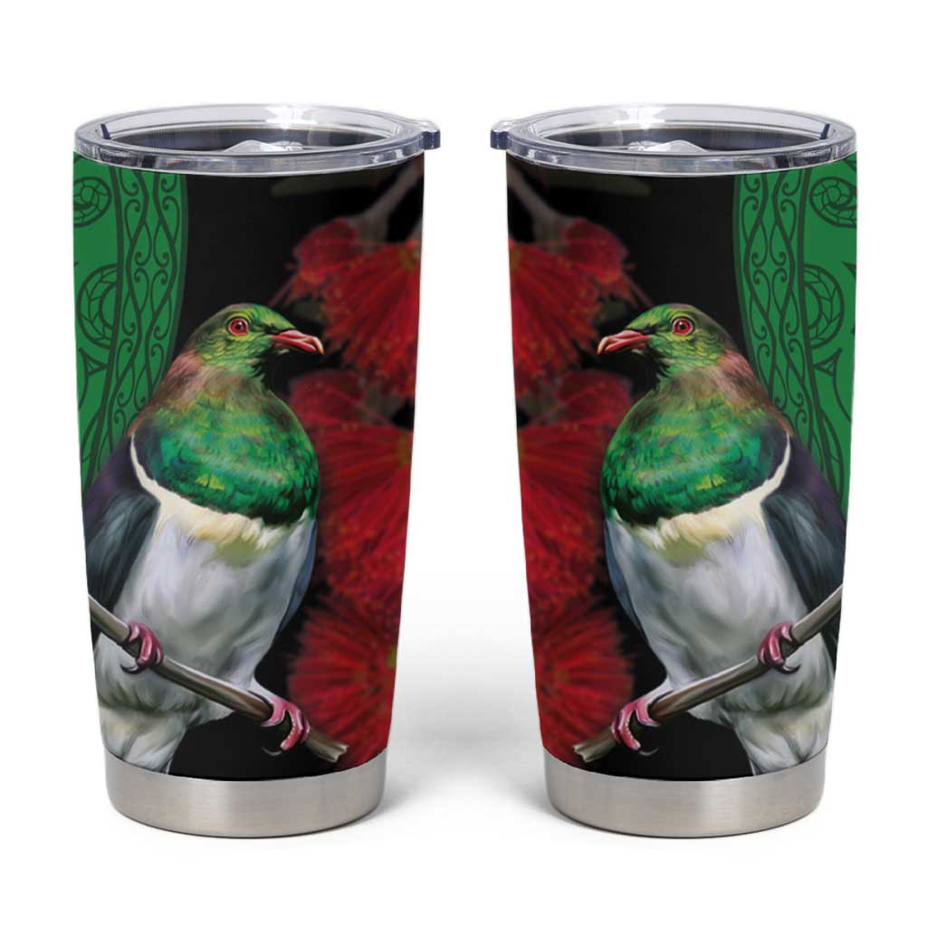 New Zealand Kereru And Pohutukawa Tumbler Cup Maori Tribal Tattoo