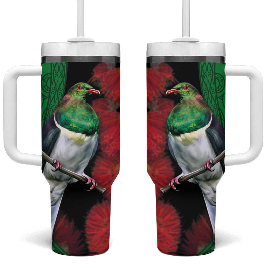 New Zealand Kereru And Pohutukawa Tumbler With Handle Maori Tribal Tattoo LT03 One Size: 40 oz Black - Polynesian Pride