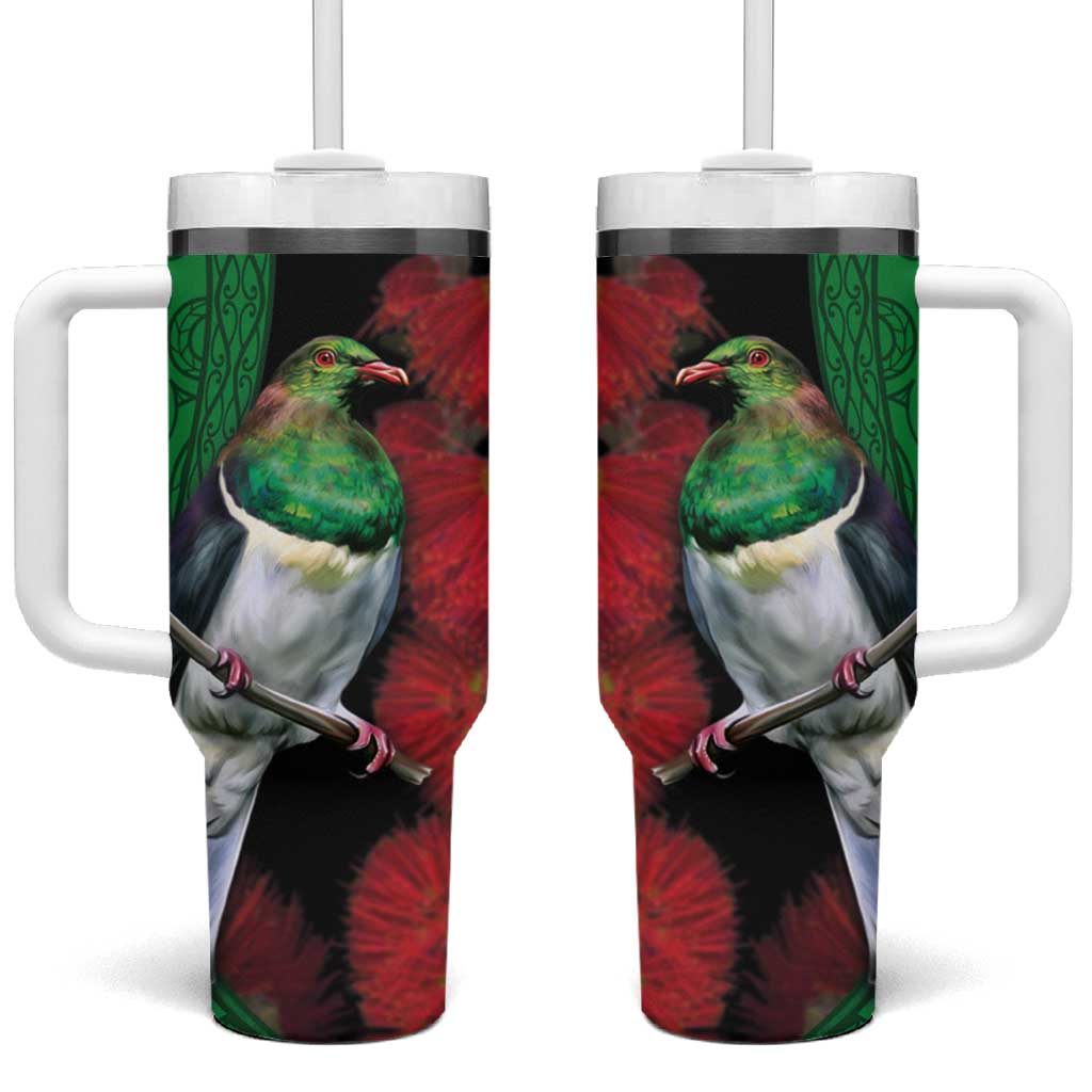 New Zealand Kereru And Pohutukawa Tumbler With Handle Maori Tribal Tattoo