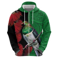 New Zealand Kereru And Pohutukawa Zip Hoodie Maori Tribal Tattoo